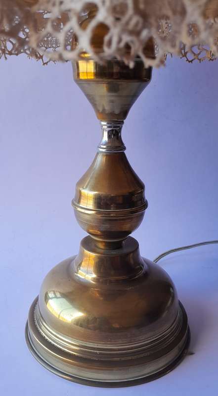 Vintage Country Cottage Brass Lamp With Embroidered Shade. Working.