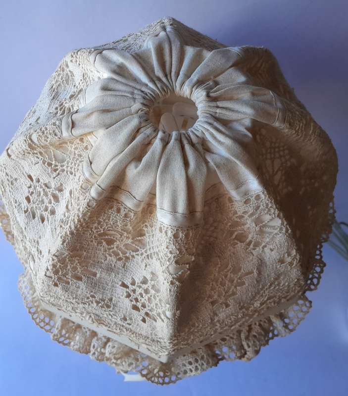Vintage Country Cottage Brass Lamp With Embroidered Shade. Working.