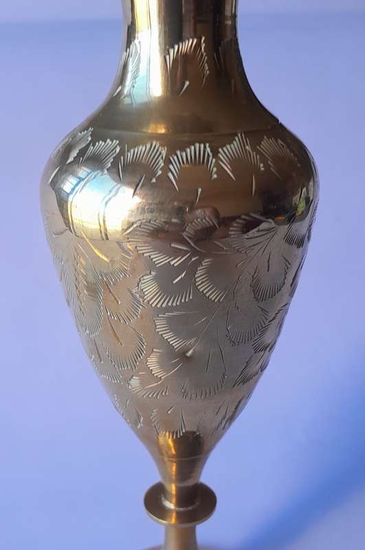 Vintage Brass Vase With Engraved Decoration. 19 cm.