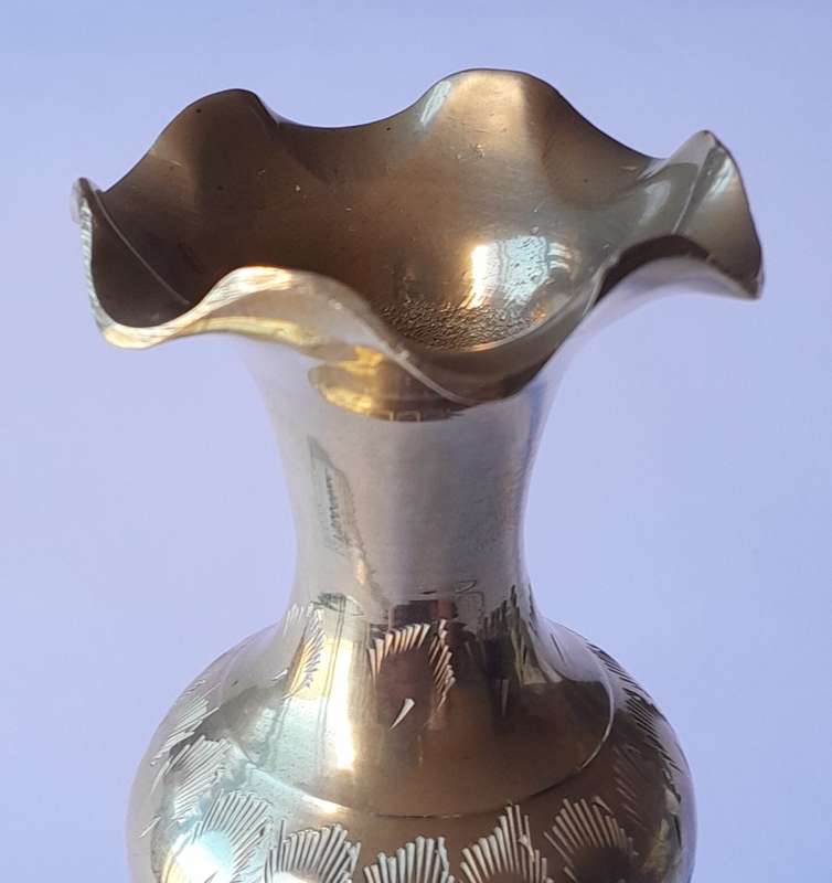 Vintage Brass Vase With Engraved Decoration. 19 cm.