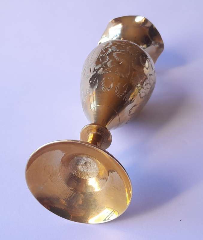 Vintage Brass Vase With Engraved Decoration. 19 cm.