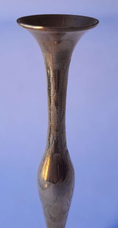 Vintage Brass Slim Posy Vase. 18 cm.