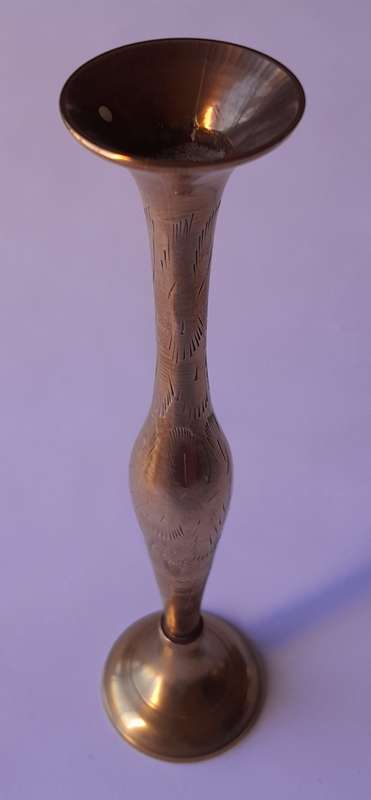 Vintage Brass Slim Posy Vase. 18 cm.