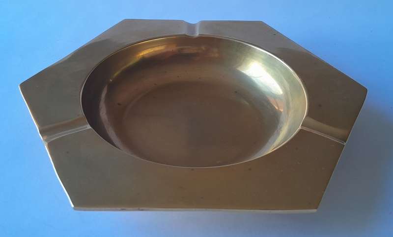 Vintage Large And Heavy Brass Hexagonal Ashtray. 16.5 cm.