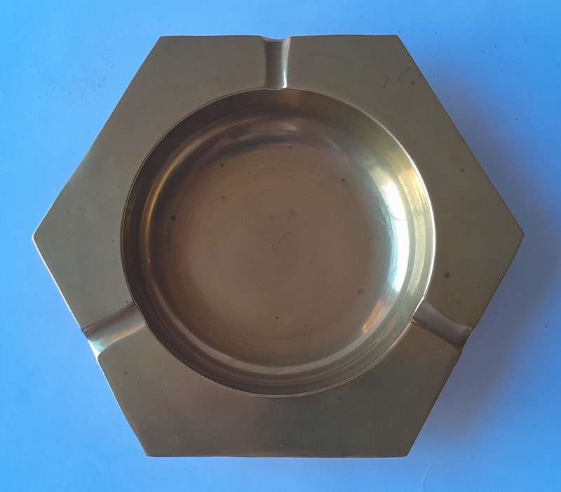 Vintage Large And Heavy Brass Hexagonal Ashtray. 16.5 cm.