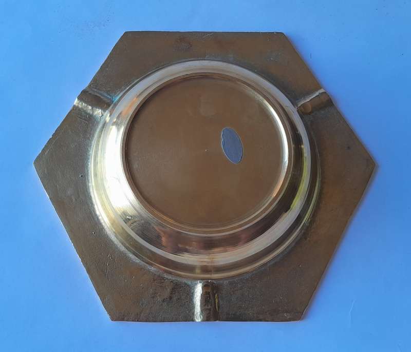 Vintage Large And Heavy Brass Hexagonal Ashtray. 16.5 cm.