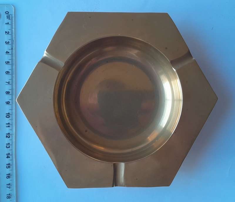 Vintage Large And Heavy Brass Hexagonal Ashtray. 16.5 cm.