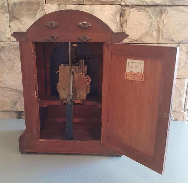 Antique 1913 Mantel Clock Presented By Harrismith Railway Staff.  Running. 42 x 31.5 x 17.5 cm.