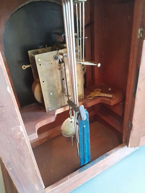 Antique 1913 Mantel Clock Presented By Harrismith Railway Staff.  Running. 42 x 31.5 x 17.5 cm.