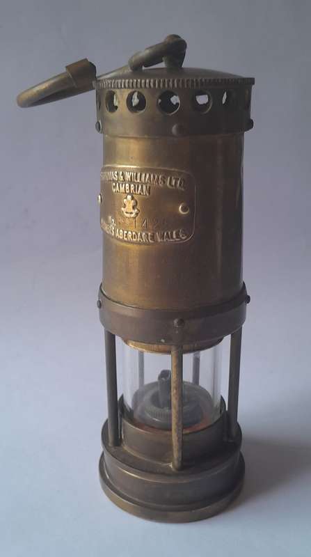 Rare `E Thomas and Williams` Miniature Welsh Miner`s Paraffin Lamp. 21 cm.