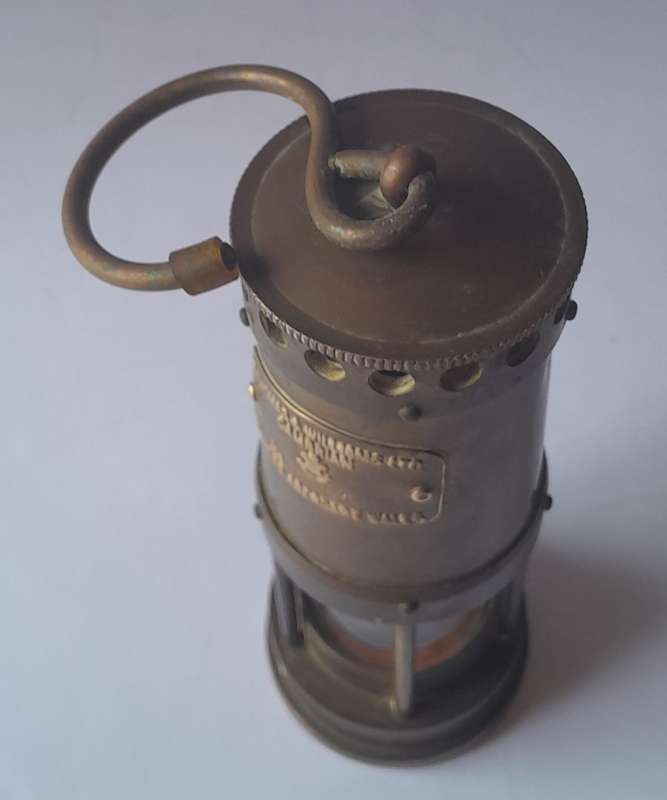 Rare `E Thomas and Williams` Miniature Welsh Miner`s Paraffin Lamp. 21 cm.