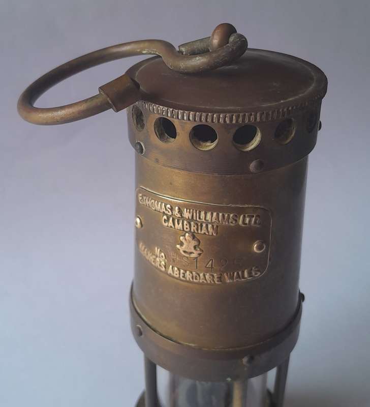 Rare `E Thomas and Williams` Miniature Welsh Miner`s Paraffin Lamp. 21 cm.