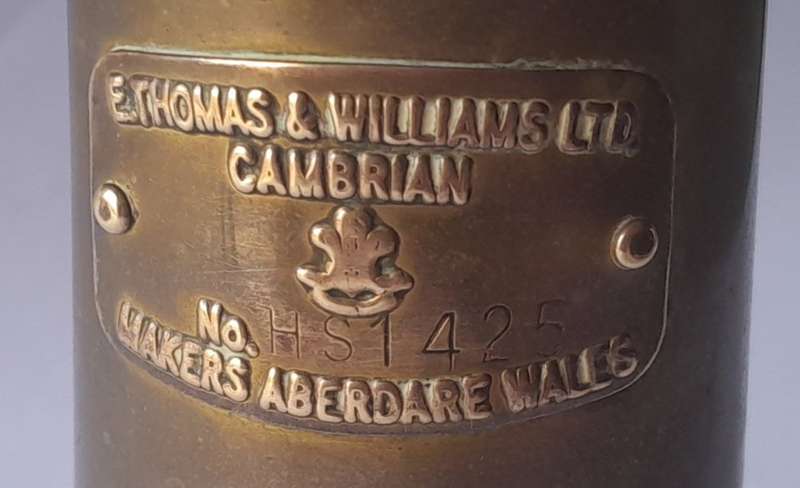 Rare `E Thomas and Williams` Miniature Welsh Miner`s Paraffin Lamp. 21 cm.