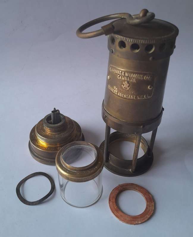 Rare `E Thomas and Williams` Miniature Welsh Miner`s Paraffin Lamp. 21 cm.