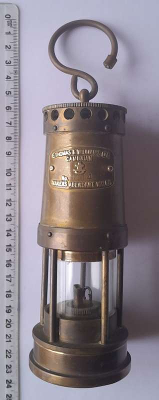 Rare `E Thomas and Williams` Miniature Welsh Miner`s Paraffin Lamp. 21 cm.