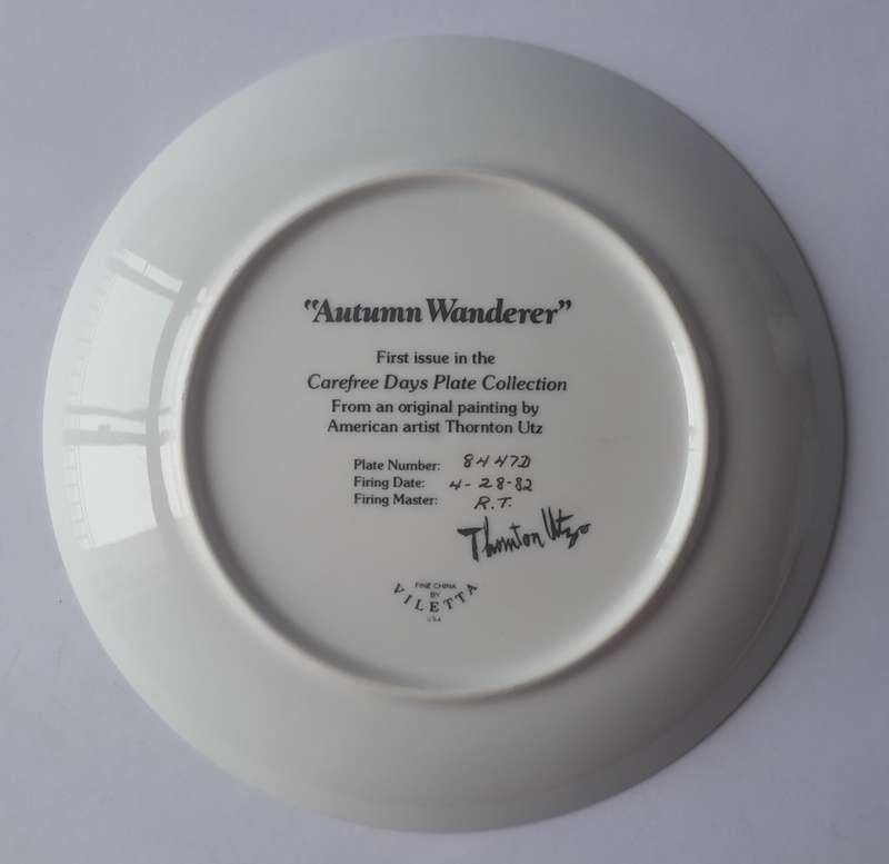Vintage Plate By Viletta. `Autumn Wanderer ` By Artist `Thornton Utz`. Signed And Dated. 22 cm.