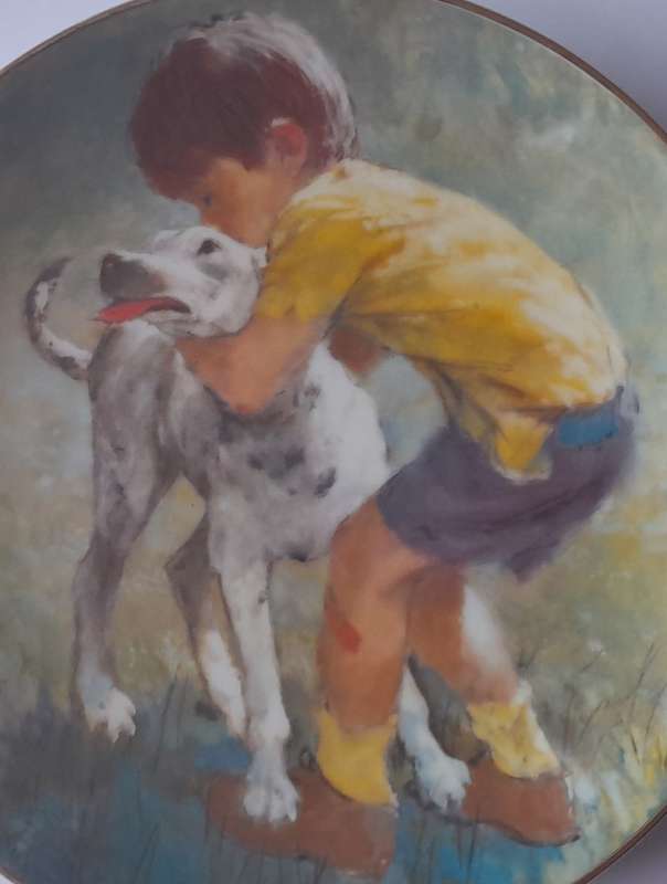 Vintage Plate By Viletta. `Best Friends` By Artist `Thornton Utz`. Signed And Dated. 22 cm.