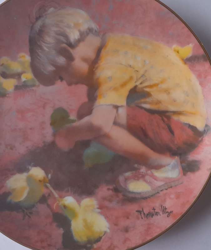 Vintage Plate By Viletta. `Feeding Time` By Artist `Thornton Utz`. Signed And Dated. 22 cm.