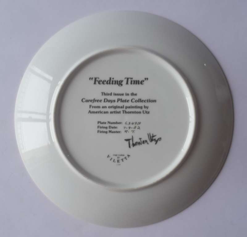 Vintage Plate By Viletta. `Feeding Time` By Artist `Thornton Utz`. Signed And Dated. 22 cm.