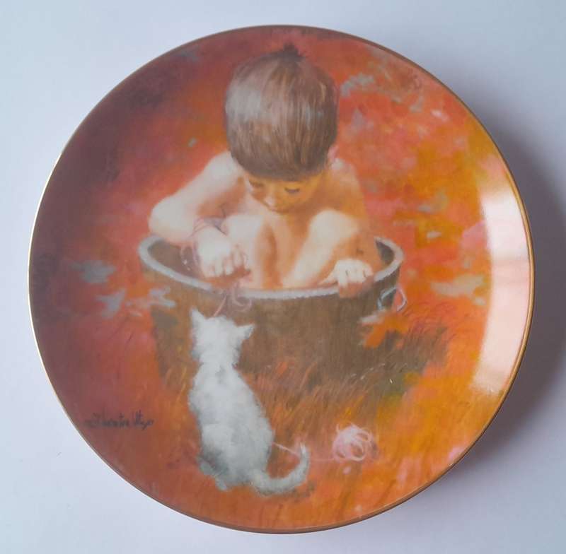 Vintage Plate By Viletta. `Bathtime Visitor` By Artist `Thornton Utz`. Signed And Dated. 22 cm.