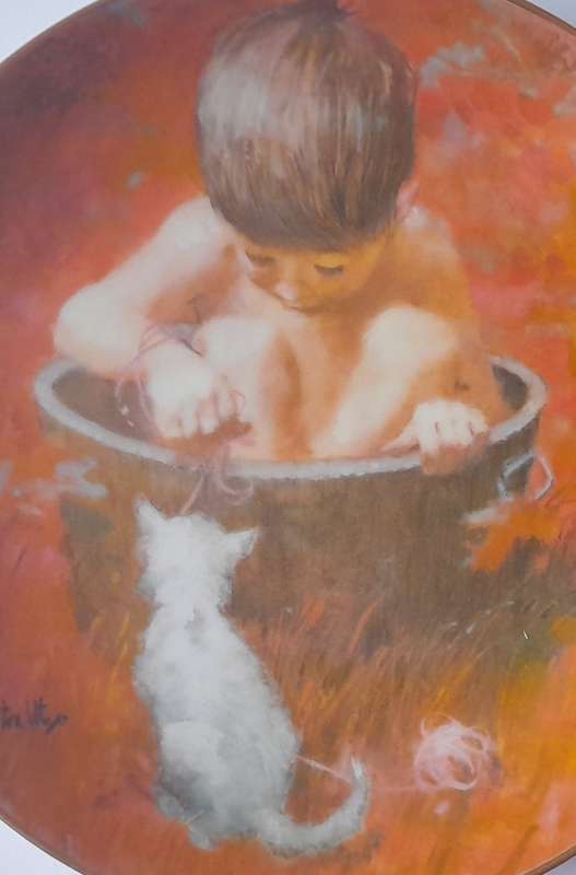 Vintage Plate By Viletta. `Bathtime Visitor` By Artist `Thornton Utz`. Signed And Dated. 22 cm.