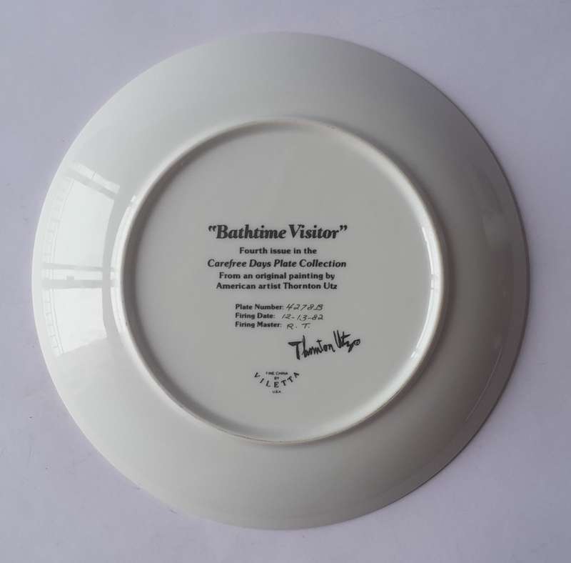 Vintage Plate By Viletta. `Bathtime Visitor` By Artist `Thornton Utz`. Signed And Dated. 22 cm.