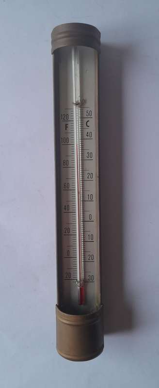 Vintage Brass Metal Thermometer. 25.5 cm. Please See Description.