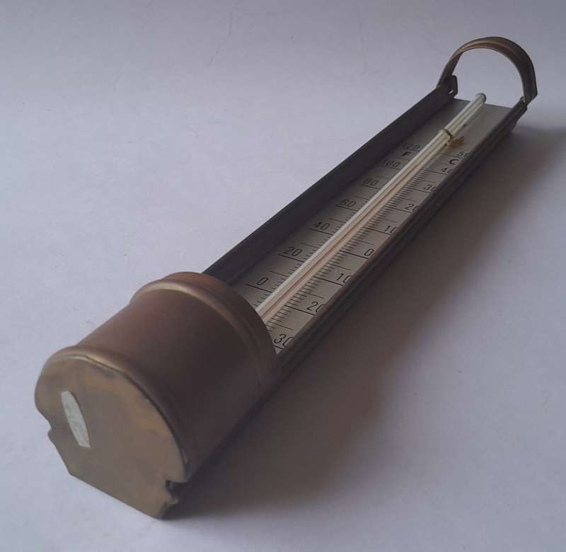 Vintage Brass Metal Thermometer. 25.5 cm. Please See Description.