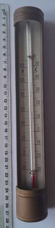 Vintage Brass Metal Thermometer. 25.5 cm. Please See Description.