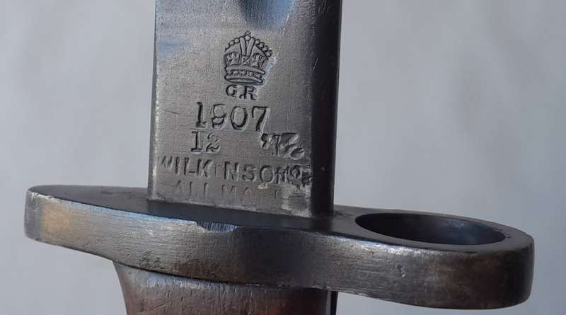 S.A. Police Issue 1907 Pattern Wilkinson Sword Bayonet With Leather Scabbard.