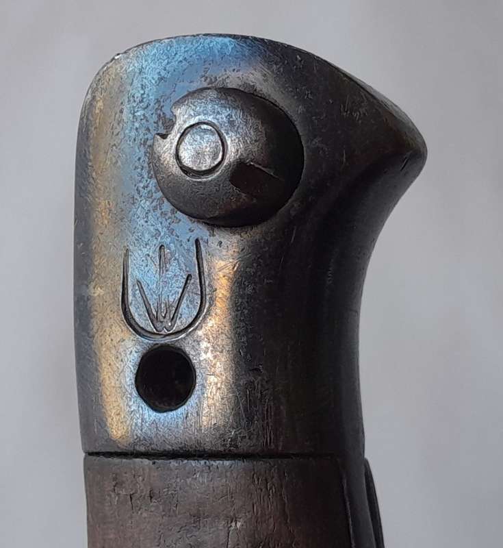 S.A. Police Issue 1907 Pattern Wilkinson Sword Bayonet With Leather Scabbard.