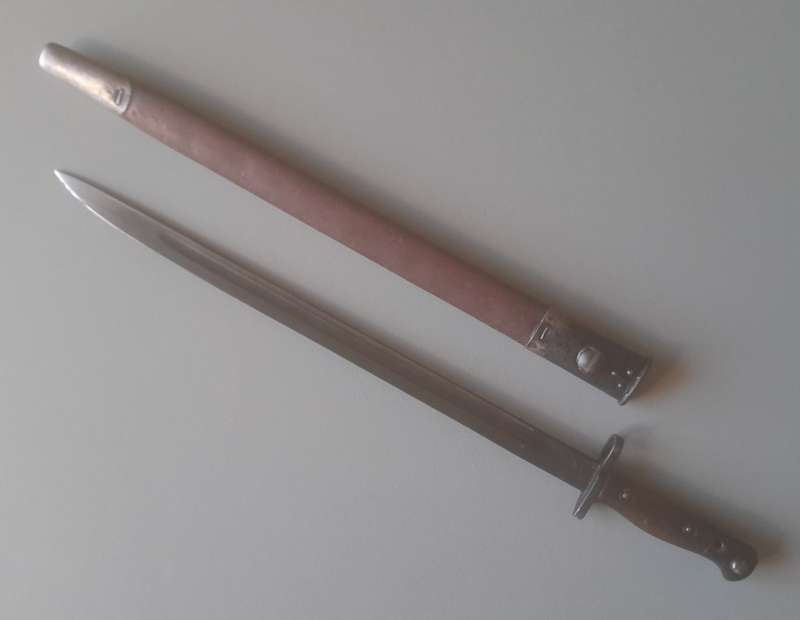 S.A. Police Issue 1907 Pattern Wilkinson Sword Bayonet With Leather Scabbard.