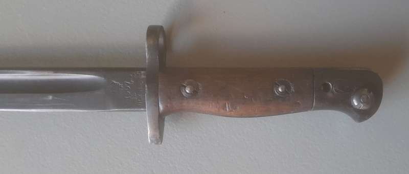 S.A. Police Issue 1907 Pattern Wilkinson Sword Bayonet With Leather Scabbard.