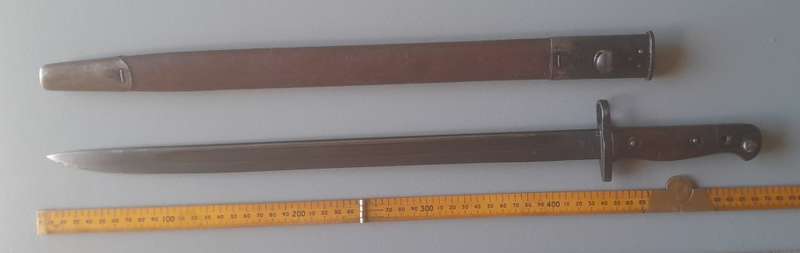 S.A. Police Issue 1907 Pattern Wilkinson Sword Bayonet With Leather Scabbard.