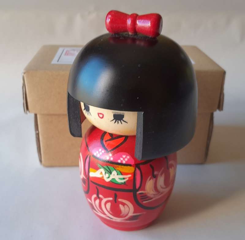 Vintage Kokeshi Doll. Hand Painted Wood. In Original Box.
