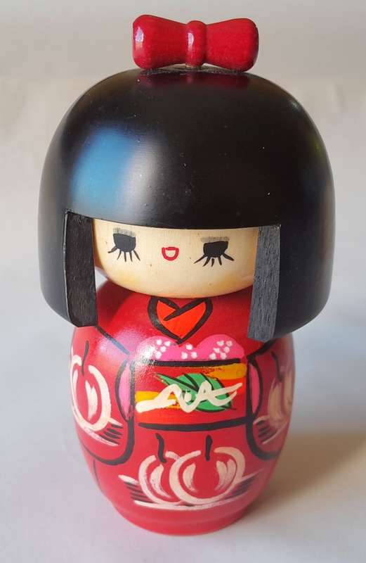 Vintage Kokeshi Doll. Hand Painted Wood. In Original Box.