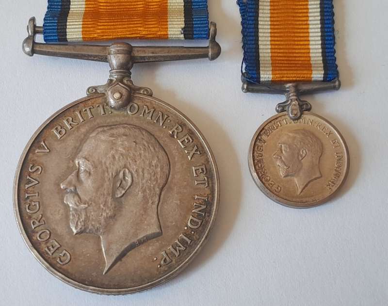 WW1 War Medals Full Sized And Miniature To GNR. O.L. Peterson. South African Heavy Artillery.