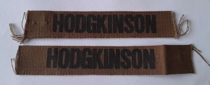 Pair Vintage SADF Name Tags. `Hodgkinson` 12cm