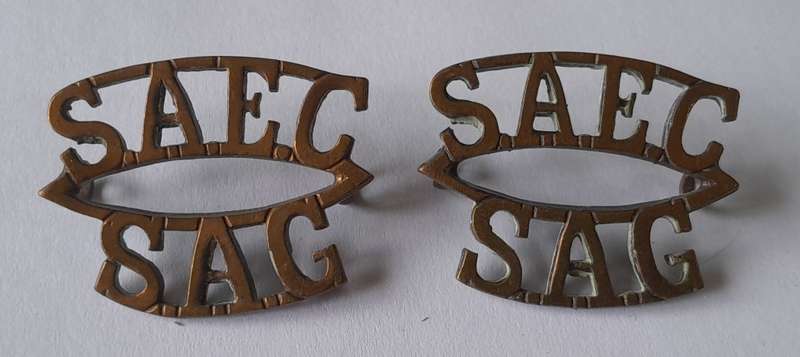 Pair SA Army Engineer Corps Brass Titles. Lugs Intact.