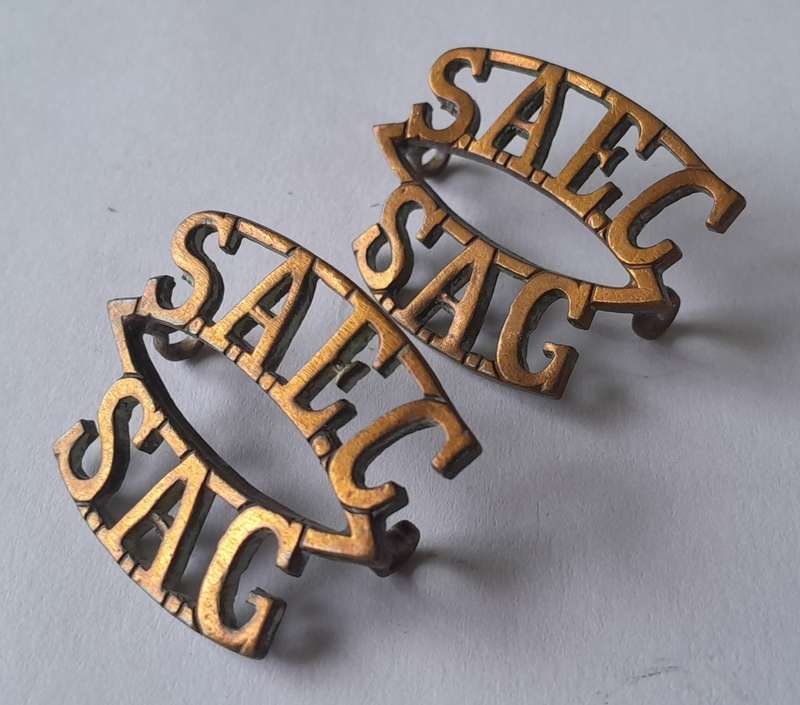 Pair SA Army Engineer Corps Brass Titles. Lugs Intact.