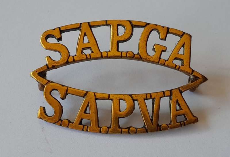 South Africa Permanent Garrison Artillery Brass Title. Lugs Intact.