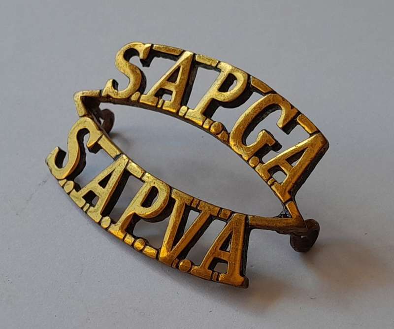 South Africa Permanent Garrison Artillery Brass Title. Lugs Intact.
