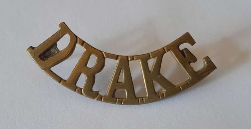 WW1 Drake Battalion Royal Naval Division Shoulder Title. No Lugs.