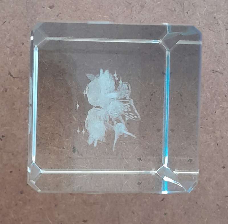 A Three-Dimensional Laser Etched Glass Crystal Paperweight In Original Case.