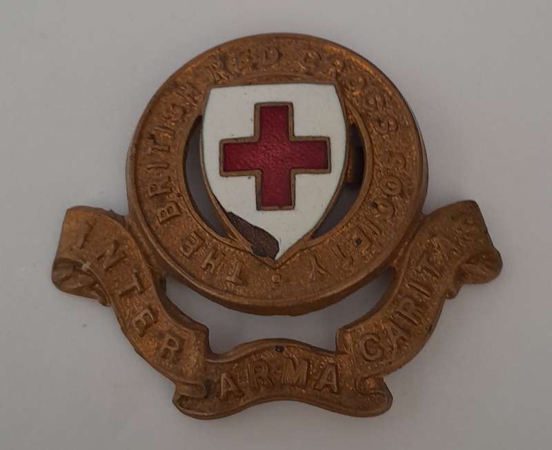 WW2 British Red Cross Society Cap Badge. Enameled Brass.