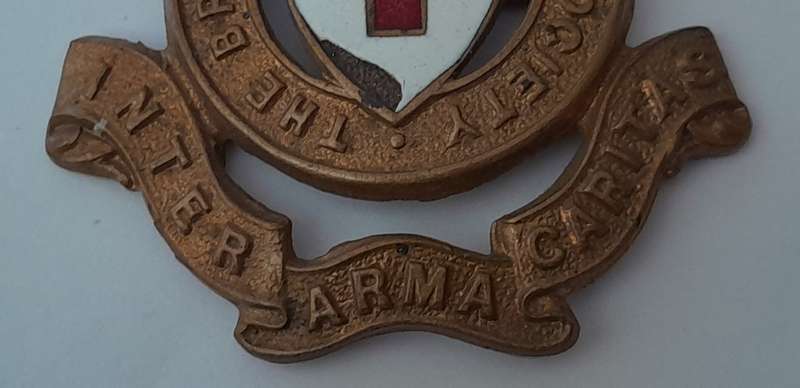 WW2 British Red Cross Society Cap Badge. Enameled Brass.