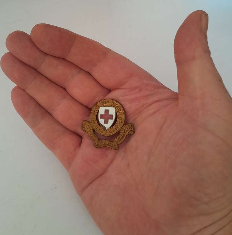 WW2 British Red Cross Society Cap Badge. Enameled Brass.