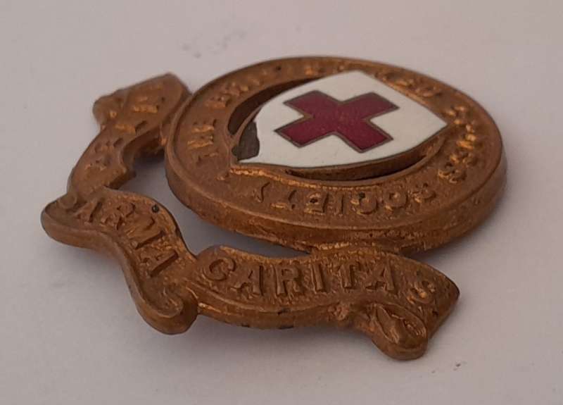 WW2 British Red Cross Society Cap Badge. Enameled Brass.