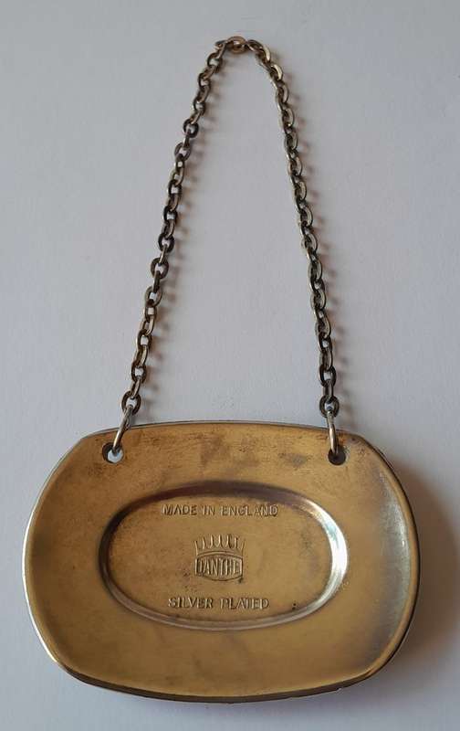 A Vintage Silver Plated `WHISKY` Bottle Decanter Label By `Ianthe, England`.