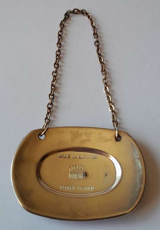 A Vintage Silver Plated `WINE` Bottle Decanter Label By `Ianthe, England`. (2 of 2)